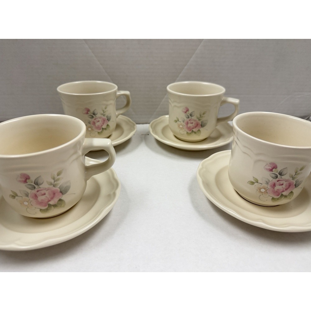 4 Cups and 4 Saucer 8-piec Set Pfaltzgraff Tea Rose Pattern Stoneware New